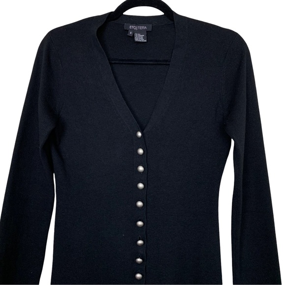 Etcetera Silk Cashmere Cotton Black Soft VNeck Button Front Cardigan Sweater S - Picture 2 of 6